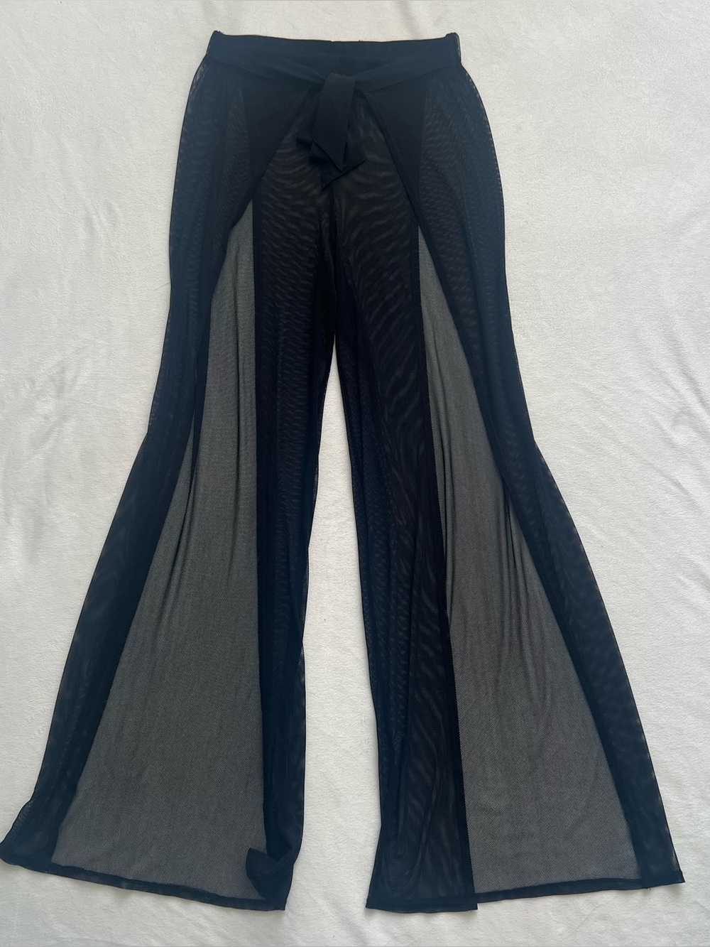 Sheer Swimsuit cover Pool Pants High Slit Overlap Black Mesh Lounge Luxury